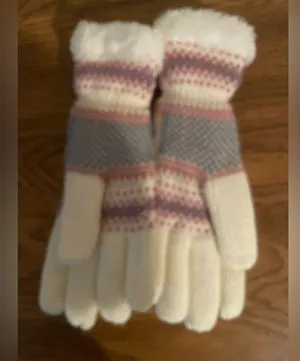 Women White Knitted Gloves With Pink and Blue Isle Pattern thumbnail 2