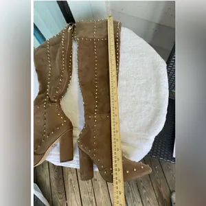 New Venus Faux Suede Studded Over the knee Taupe Boots thumbnail 5