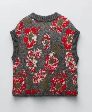 NEW ZARA Floral Jacquard Chunky Knit Vest Sleeveless Sweater BLOGGER FAV thumbnail 6