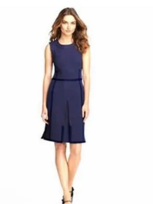 Tory Burch Addis Normandy Dress Womens Medium Navy Blue A-Line Pleated thumbnail 8
