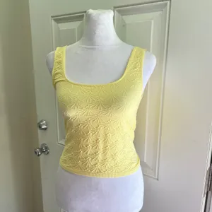 Anthropologie Yellow Textured Knit Tank Top Square Neck Sleeveless Pointelle thumbnail 4