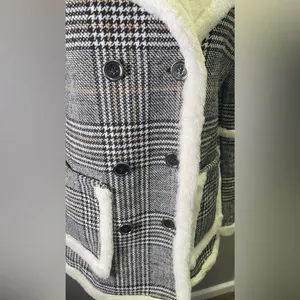 Altar'd State Women's Faux‎ Fur Plaid Print Coat Black/Gray/White Size Small thumbnail 5