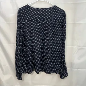 GAP women's long sleeve tie neck loose relaxed‎ black polka dotted blouse large thumbnail 6