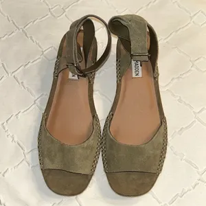 Steve Madden Green Suede/Leather Wedge Heel Open Toe Sandals (Size 8.5M) thumbnail 9