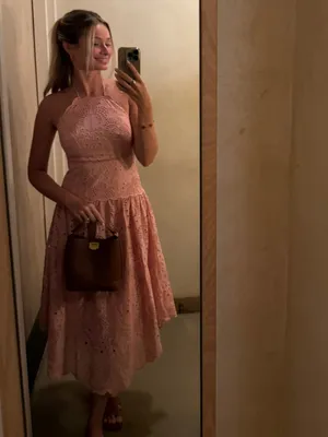 FARM RIO Blush Eyelet Midi Dress in Pink Size X-Small thumbnail 10