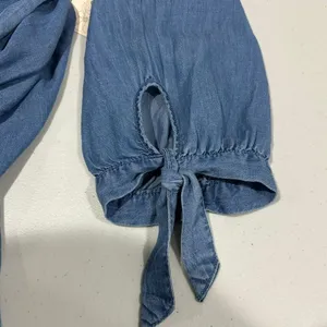 Magnolia‎ Skye NWT Boho Off-Shoulder Jumpsuit with Tie Sleeves Blue Chambray L thumbnail 6