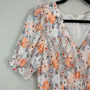 Loft | White Colorful Floral V-Neck Midi Length A-Line Dress Size 6 Women's thumbnail 2