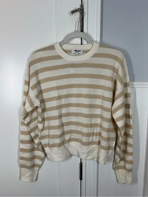 Madewell Cashmere Crewneck Sweater Women Small Ivory Biscuit Stripe NEW NY916 thumbnail 2