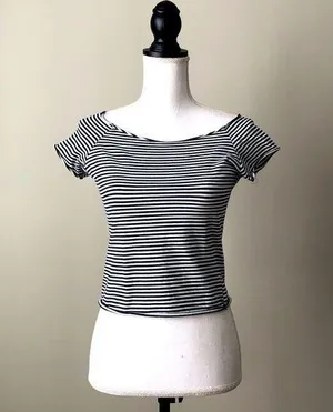BRANDY MELVILLE | Nautical Stripe Raw Hem Crop Top thumbnail 1