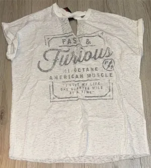 Affliction White grey gray fast and furious Short Sleeve Tee shirt top thumbnail 1