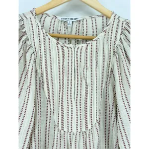 Elizabeth and James Blouse Womens Small‎ Ivory Burgundy Pintuck Peasant Top Boho thumbnail 4