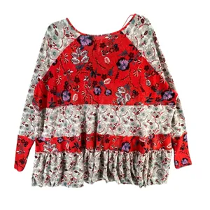 Free People Isabelle Tunic Top Womens XS Red Gray Floral Oversized Boho Feminine thumbnail 7