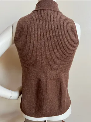 H by Halston Sleeveless Turtleneck wool Sweater - Taupe Brown thumbnail 6