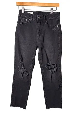Gap Cheeky Straight High Rise Jeans 2P Black Distressed Grunge Edgy Raw Hem thumbnail 1