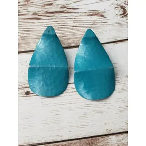 Vintage Stud Earrings For Pierced Ears - Teal Hammered Design thumbnail 3