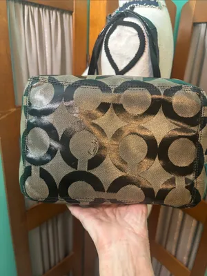 Coach “Op Art” Black and Tan Circle Logo Tote thumbnail 6