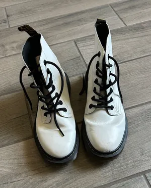 Dr. Martens White Leather Lace-Up Boots with Black Laces thumbnail 1