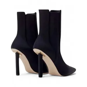 Good American Black Neoprene Pointed Toe Stiletto‎ Chelsea Boot Gold Heel Cap 11.5 NEW thumbnail 4