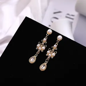 Elegant Pearl Dangle Drop Earrings for Women,Teardrop Shape Crystal Earrings thumbnail 2