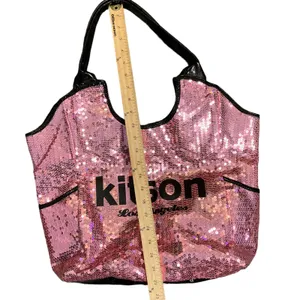 Kitson Los Angeles Pink Sequin Black Trim Tote Bag thumbnail 8