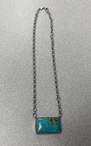 Authentic Navajo Sterling Silver Turquoise Necklace by P. Skeets – Spiderweb Matrix thumbnail 2