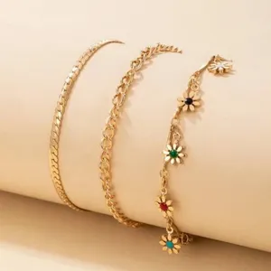 🌻Bohemian Summer Flower Charm gold anklets set🌻 thumbnail 2