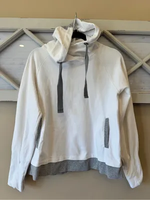 Eleventy Made In Italy hoodie white with gray trim‎ size small. Cotton. thumbnail 1