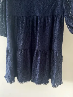 Vince Camuto Navy Blue Lace Tiered Mini Dress 12 Romantic Wedding Office Work thumbnail 4