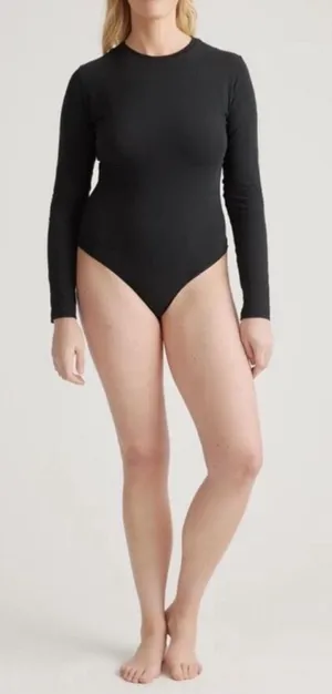NWOT Quince Cotton Jersey Long Sleeve Black Bodysuit Sz S thumbnail 1