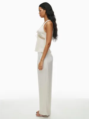 Aritzia Wilfred Picnic Satin Babydoll Camisole Ivory Lace Tie Front 2XS thumbnail 5