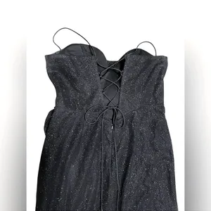 Black Glitter Corset Gown High Slit Lace Up Back Formal Prom Dress Sleeveless 12 thumbnail 9