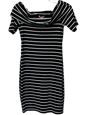 Juicy Couture Black White Ribbed Striped Sheath Dress Y2K‎ Vintage Size Medium thumbnail 1