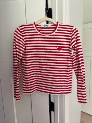 Play Comme Des Garçons Red White‎ Striped Long-Sleeve Tee Shirt thumbnail 2