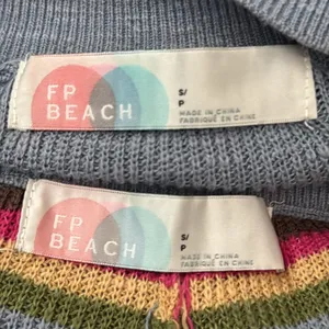Free People Beach Mariner Dusty Blue Combo Cozy Boho Preppy Striped Sweater Set thumbnail 3