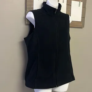 Land’s End Women’s Black Full Zip-Up Fleece Mock Neck Vest with Pockets- Medium thumbnail 5