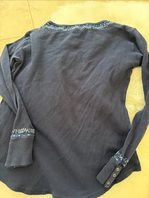 Lucky Brand Navy Blue Long-Sleeve Henley with Embroidered Trim thumbnail 4