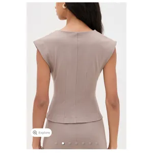NWT Le Bop Isla Vest Size Medium Brown Nipped Waist Cinched Preppy Minimalist thumbnail 12