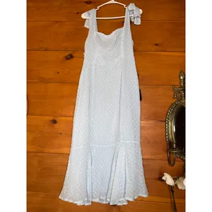 NWT Lulus Bimini Periwinkle Blue Swiss Dot Tie-Strap Midi Dress Vacay Size M thumbnail 2