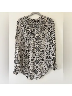 Free people Mia Boho Chic Tunic Viscose Tea Combo ivory/black women size small thumbnail 8