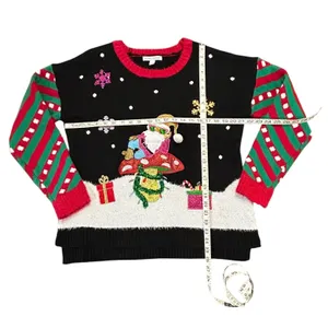 Celebrate Together Santa Mushroom Christmas Sweater Festive Black Sequin XL thumbnail 3