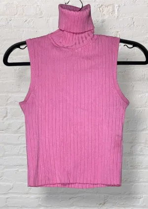 ZARA Pink Turtleneck Crop Sweater Vest Y2K Barbie Festival thumbnail 1