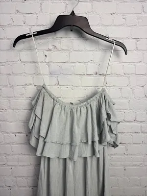 Lost in Lunar medium ruffled tiered blue grey coastal chic mini dress retro Med thumbnail 3