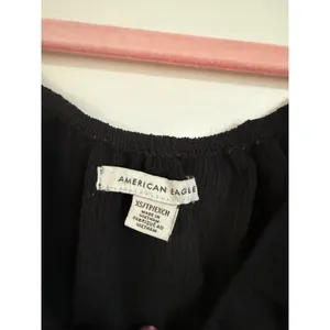 American Eagle Black Puff Sleeve Tie‎ Front Smocked Crop Top XS Cottagecore thumbnail 3