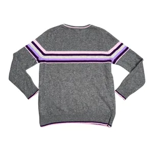 Charter Club Cashmere Sweater Womens Large Grey Pink Purple Stripe Excellent thumbnail 4