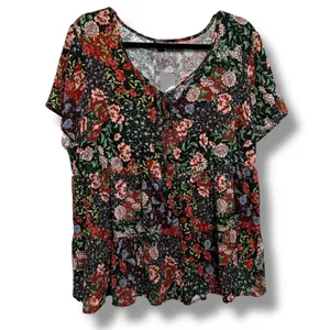 Torrid Black Floral Textured Stretch Rayon Babydoll Top Size‎ 0 L 12 NEW thumbnail 5