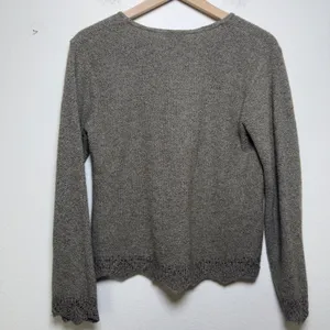 VTG 90s‎ Clio Women Granola Girl Sweater Medium Brown Scalloped Pointelle Goblin thumbnail 7