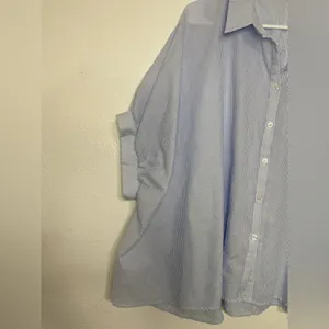 Classic Blue Striped Button Down Shirt for Women Size M thumbnail 6