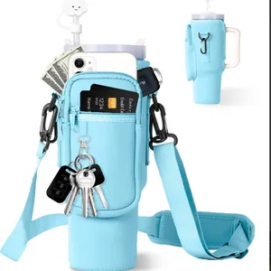 Dabria Water Bottle Carrier Bag w/ Phone Pocket Stanley 40oz Tumbler Neoprene Bl thumbnail 2