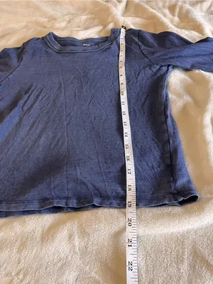 AERIE Vintage Wash Navy Cotton Crewneck Long Sleeve Tee Women’s Top Sz S EUC thumbnail 6