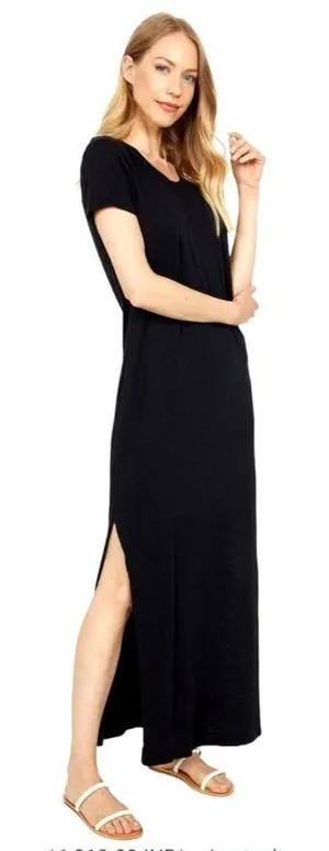 C&C California Dress Women‎ XS Black Short Sleeve Scoop Neck Tee Maxi Lounge thumbnail 1